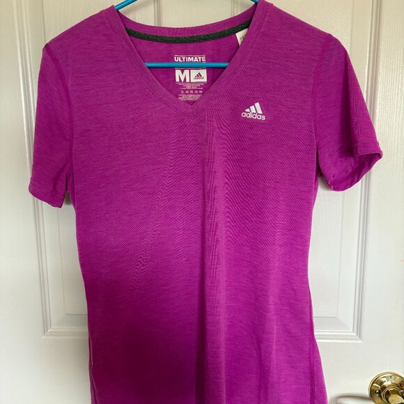 🟣 Adidas Ultimate Tee | Purple V-Neck Active Shirt - Picture 1 of 3